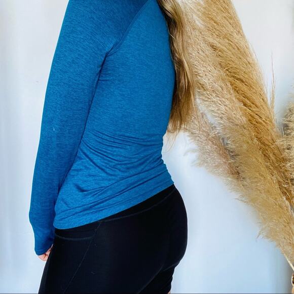 OLD NAVY ACTIVE Navy Blue Stripe Long Sleeve Half Zip Tight Sweater Shirt Gym S - Picture 2 of 8